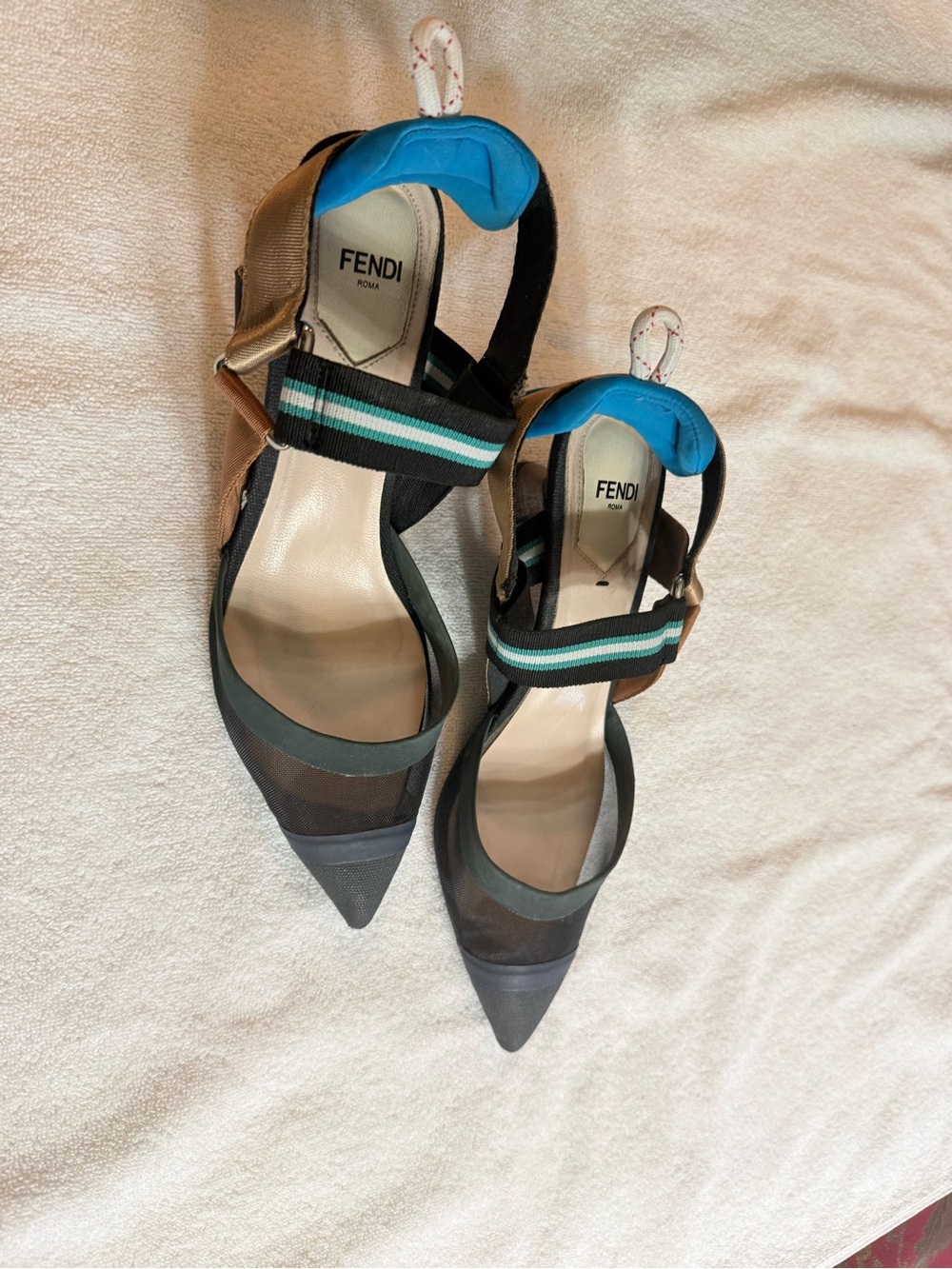 Fendi Black, Blue & Teal Pointed-Toe Slingback Pumps